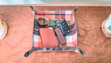 Load image into Gallery viewer, Leather and Mammoth Plaid Flannel lined Valet Tray
