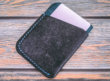 Load image into Gallery viewer, Navy and Sea Blue 3 Pocket Italian Leather Slim Wallet
