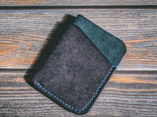 Load image into Gallery viewer, Navy and Sea Blue 3 Pocket Italian Leather Slim Wallet
