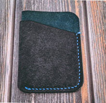 Load image into Gallery viewer, Navy and Sea Blue 3 Pocket Italian Leather Slim Wallet
