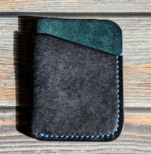 Load image into Gallery viewer, Navy and Sea Blue 3 Pocket Italian Leather Slim Wallet
