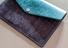 Load image into Gallery viewer, Sea Blue and Bright Navy Hand Sewn Italian Leather Clutch
