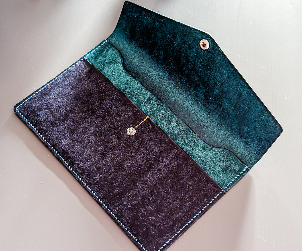 Sea Blue and Bright Navy Hand Sewn Italian Leather Clutch