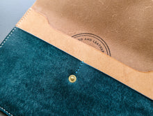 Load image into Gallery viewer, Signature Line: Mediterranean Blue and Natural Hand Sewn Italian Leather Clutch
