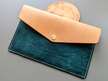 Load image into Gallery viewer, Signature Line: Mediterranean Blue and Natural Hand Sewn Italian Leather Clutch
