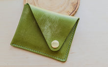 Load image into Gallery viewer, Pistachio Green Italian Leather Asymmetrical Minimalist Snap Wallet
