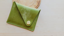 Load image into Gallery viewer, Pistachio Green Italian Leather Asymmetrical Minimalist Snap Wallet
