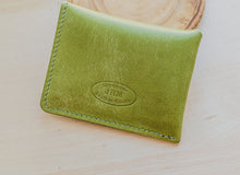 Load image into Gallery viewer, Pistachio Green Italian Leather Asymmetrical Minimalist Snap Wallet
