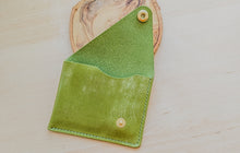 Load image into Gallery viewer, Pistachio Green Italian Leather Asymmetrical Minimalist Snap Wallet
