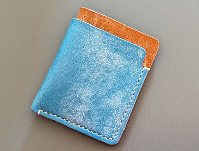 Sky Blue and Caramel 3 Pocket Italian Leather Slim Wallet