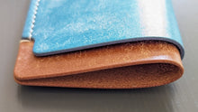 Load image into Gallery viewer, Sky Blue and Caramel 3 Pocket Italian Leather Slim Wallet
