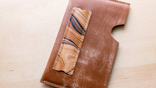 Load image into Gallery viewer, Caramel Italian Leather and Hand Marbled Field Notes or Passport Sleeve
