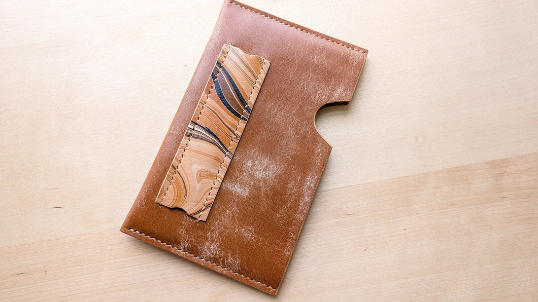 Caramel Italian Leather and Hand Marbled Field Notes or Passport Sleeve