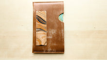 Load image into Gallery viewer, Caramel Italian Leather and Hand Marbled Field Notes or Passport Sleeve
