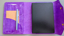 Load image into Gallery viewer, Purple Italian Leather A5 Leather notebook Cover
