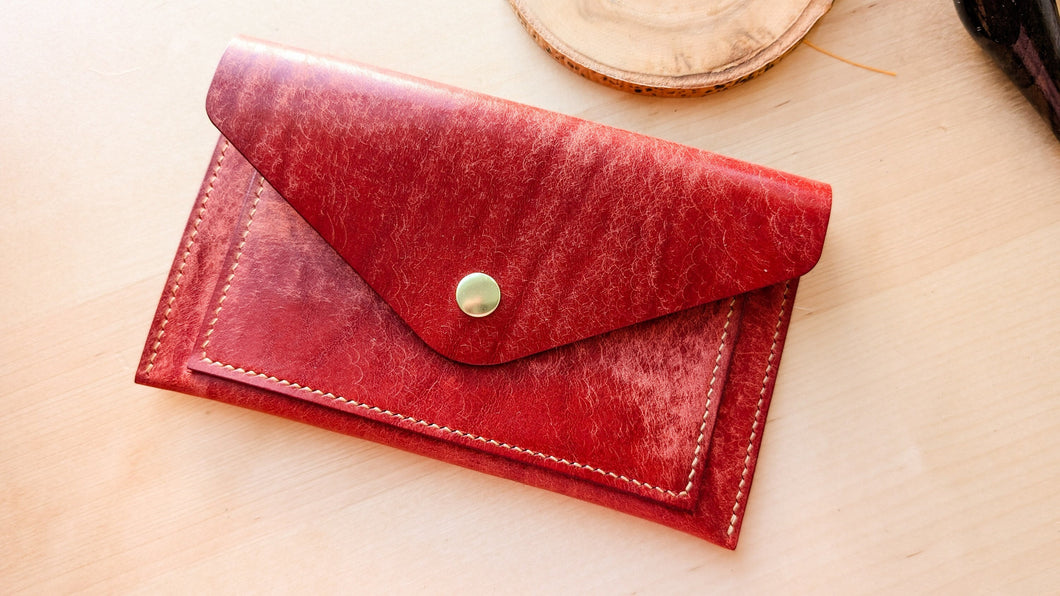 Red Hand Sewn Italian Leather Envelope Cash/Card Wallet