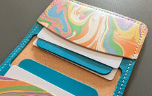 Load image into Gallery viewer, Hand Marbled and Turquoise Italian leather 4 pocket bifold
