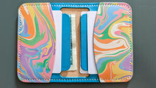 Load image into Gallery viewer, Hand Marbled and Turquoise Italian leather 4 pocket bifold
