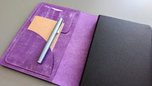 Load image into Gallery viewer, Purple Italian Leather A5 Leather notebook Cover
