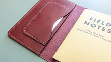 Load image into Gallery viewer, Holiday Gift Set: Wickett and Craig Burgundy Harness Leather Field Notes Notebook Cover amd Vertical Wallet
