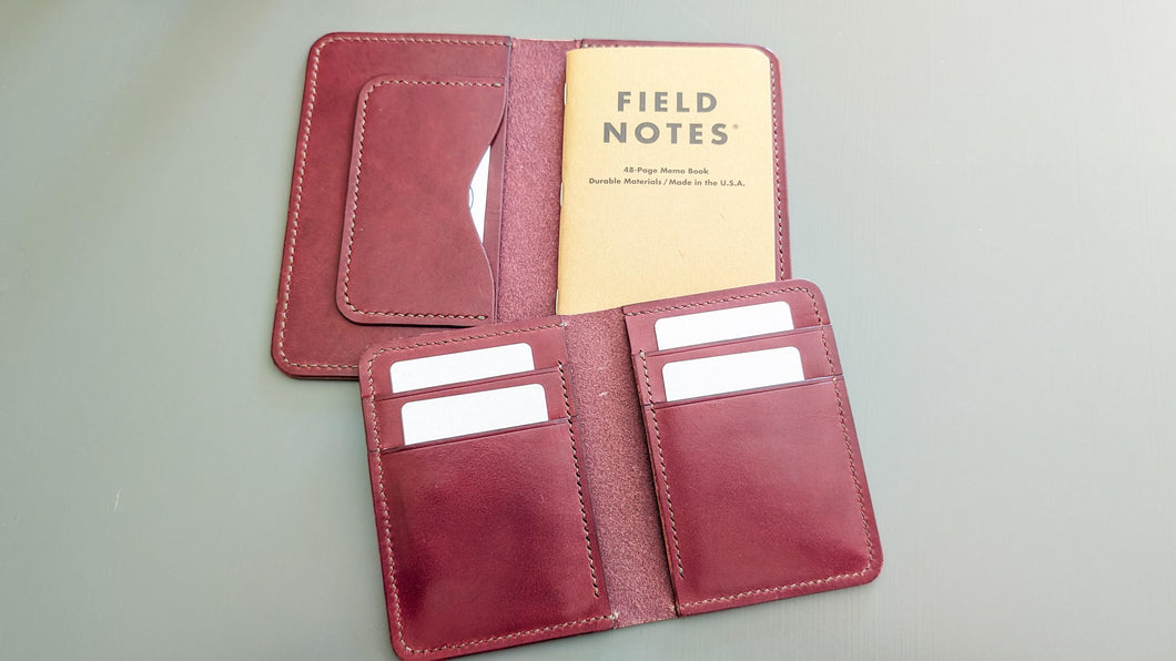 Holiday Gift Set: Wickett and Craig Burgundy Harness Leather Field Notes Notebook Cover amd Vertical Wallet