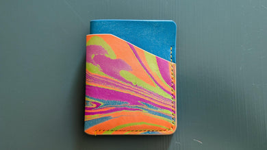 Hand Marbled and Sky Blue Italian Leather Slim Wallet