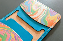 Load image into Gallery viewer, Hand Marbled and Turquoise Italian leather 4 pocket bifold
