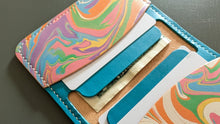 Load image into Gallery viewer, Hand Marbled and Turquoise Italian leather 4 pocket bifold
