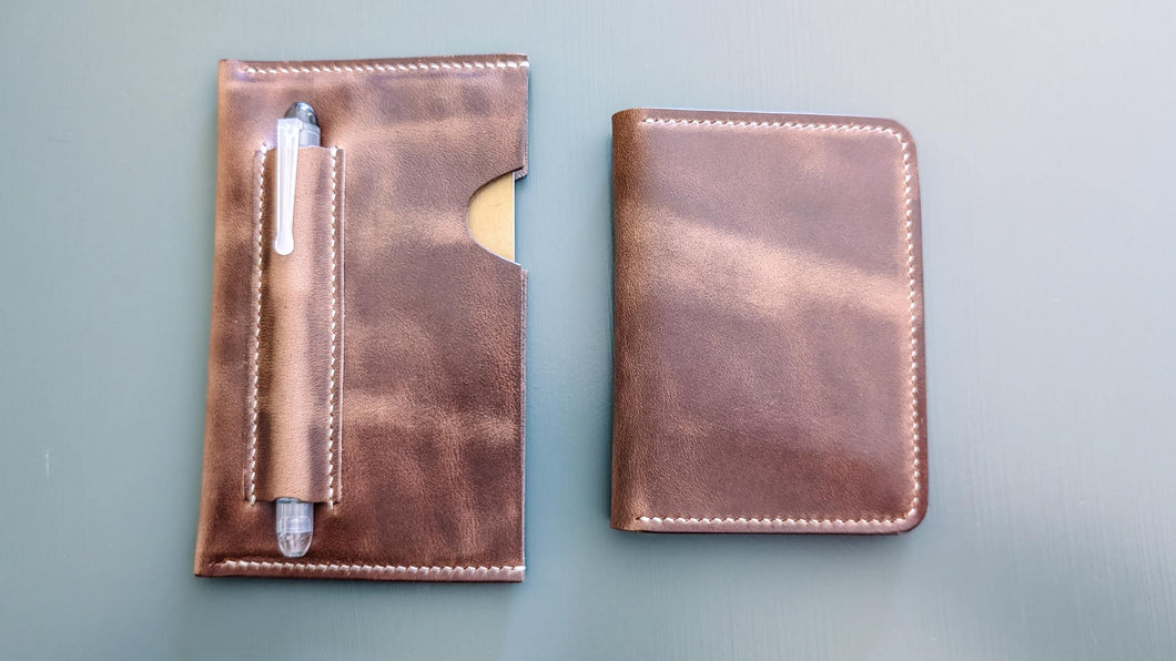 Holiday Gift Set: Horween Natural Chromexcel Field Notes Notebook Slip and Vertical Wallet