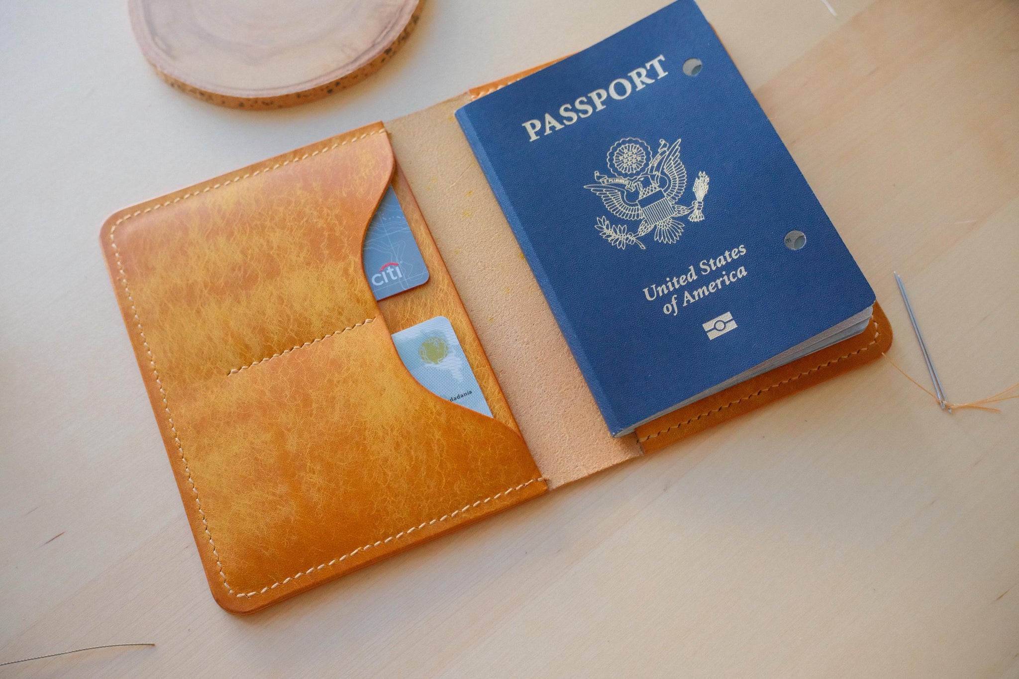 Handmade Leather factory Passport and Ticket Holder | Brown and mustard