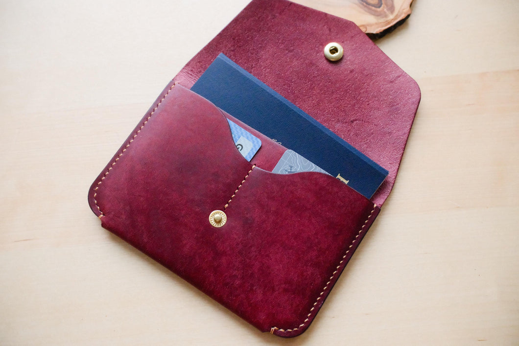 Burgundy Hand Sewn Italian Leather Snap Wallet/Passport Case