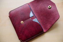 Load image into Gallery viewer, Burgundy Hand Sewn Italian Leather Snap Wallet/Passport Case
