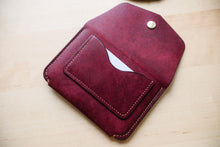 Load image into Gallery viewer, Burgundy Hand Sewn Italian Leather Snap Wallet/Passport Case
