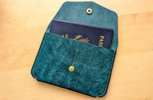 Load image into Gallery viewer, Mediterranean Blue Hand Sewn Italian Leather Snap Wallet/Passport Case
