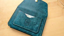 Load image into Gallery viewer, Mediterranean Blue Hand Sewn Italian Leather Snap Wallet/Passport Case
