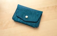 Load image into Gallery viewer, Mediterranean Blue Hand Sewn Italian Leather Snap Wallet/Passport Case
