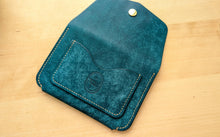 Load image into Gallery viewer, Mediterranean Blue Hand Sewn Italian Leather Snap Wallet/Passport Case
