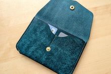 Load image into Gallery viewer, Mediterranean Blue Hand Sewn Italian Leather Snap Wallet/Passport Case
