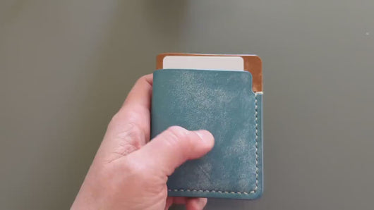 Sky Blue and Caramel 3 Pocket Italian Leather Slim Wallet