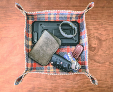 Distressed Leather and Plaid Flannel Lined Valet Tray