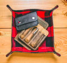 Load image into Gallery viewer, Distressed Leather and Buffalo Plaid Flannel Lined Valet Tray
