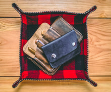 Load image into Gallery viewer, Distressed Leather and Buffalo Plaid Flannel Lined Valet Tray
