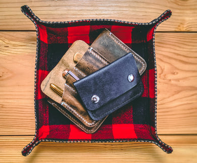 Distressed Leather and Buffalo Plaid Flannel Lined Valet Tray
