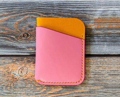 Pink and Sunflower 3 Pocket Italian Leather Slim Wallet