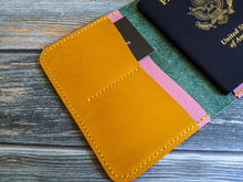 Load image into Gallery viewer, Turquoise, Pink, and Yellow Italian Leather Passport Cover

