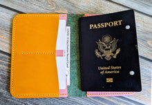 Load image into Gallery viewer, Turquoise, Pink, and Yellow Italian Leather Passport Cover
