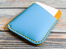 Load image into Gallery viewer, Turquoise Blue and Yellow 3 Pocket Italian Leather Slim Wallet
