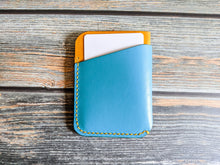 Load image into Gallery viewer, Turquoise Blue and Yellow 3 Pocket Italian Leather Slim Wallet
