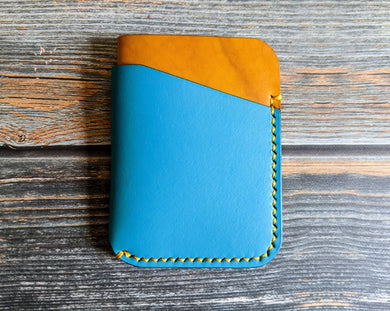 Turquoise Blue and Yellow 3 Pocket Italian Leather Slim Wallet