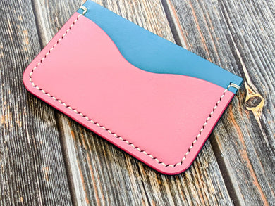 Pink and Blue Italian Leather Horizontal 3 Pocket Wallet